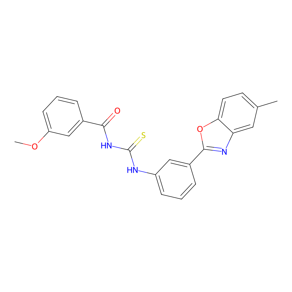 3-methoxy-N-[[3-(5-methyl-1,3-benzoxazol-2-yl)phenyl]carbamothioyl]benzamide molecular structure, CAS 428484-23-5