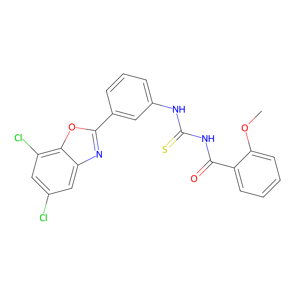 N-[[3-(5,7-dichloro-1,3-benzoxazol-2-yl)phenyl]carbamothioyl]-2-methoxybenzamide molecular structure, CAS 428484-50-8