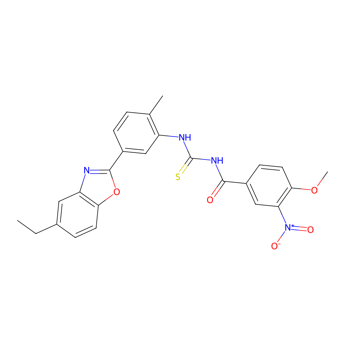 N-[[5-(5-ethyl-1,3-benzoxazol-2-yl)-2-methylphenyl]carbamothioyl]-4-methoxy-3-nitrobenzamide molecular structure, CAS 428484-78-0