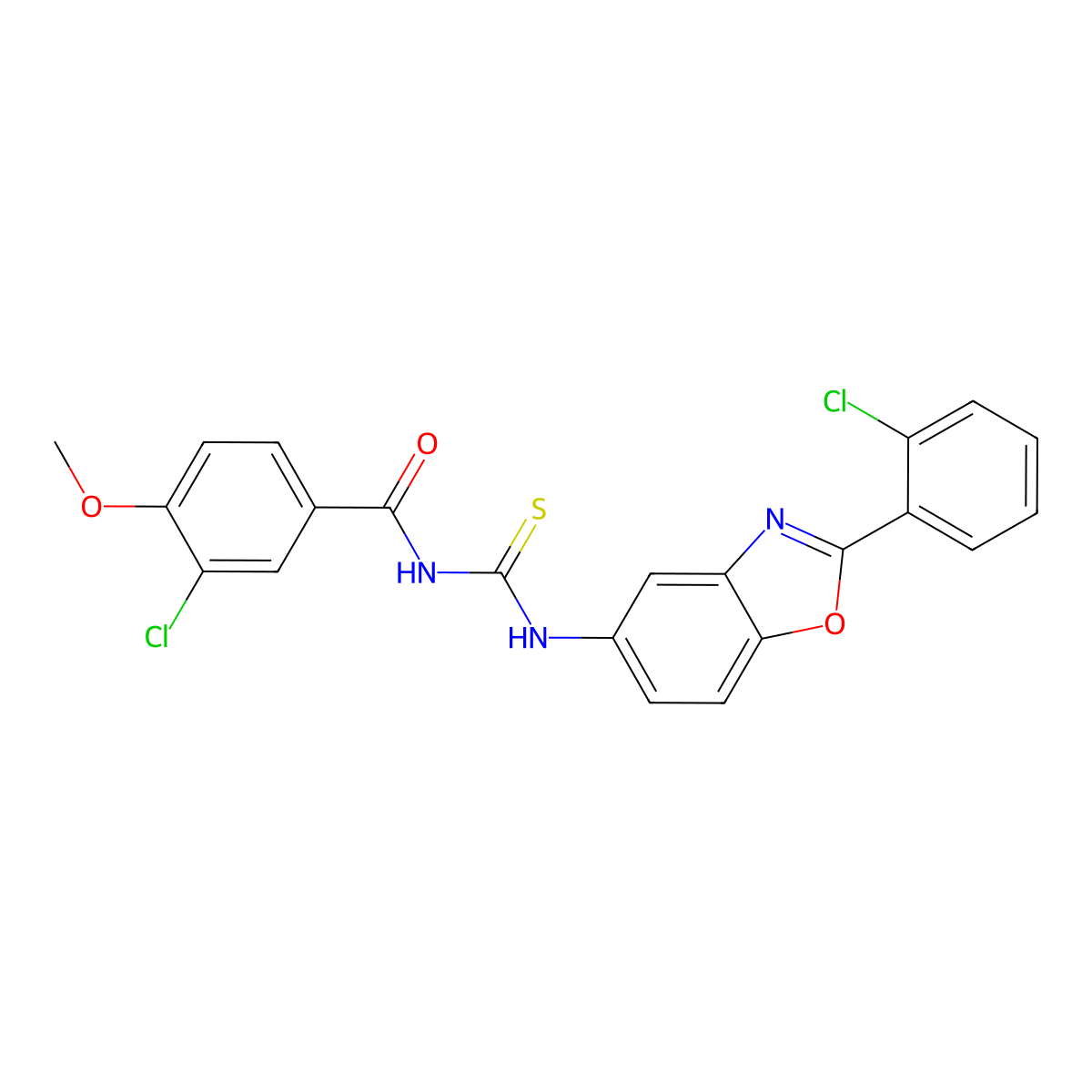 3-chloro-N-[[2-(2-chlorophenyl)-1,3-benzoxazol-5-yl]carbamothioyl]-4-methoxybenzamide molecular structure, CAS 428484-81-5