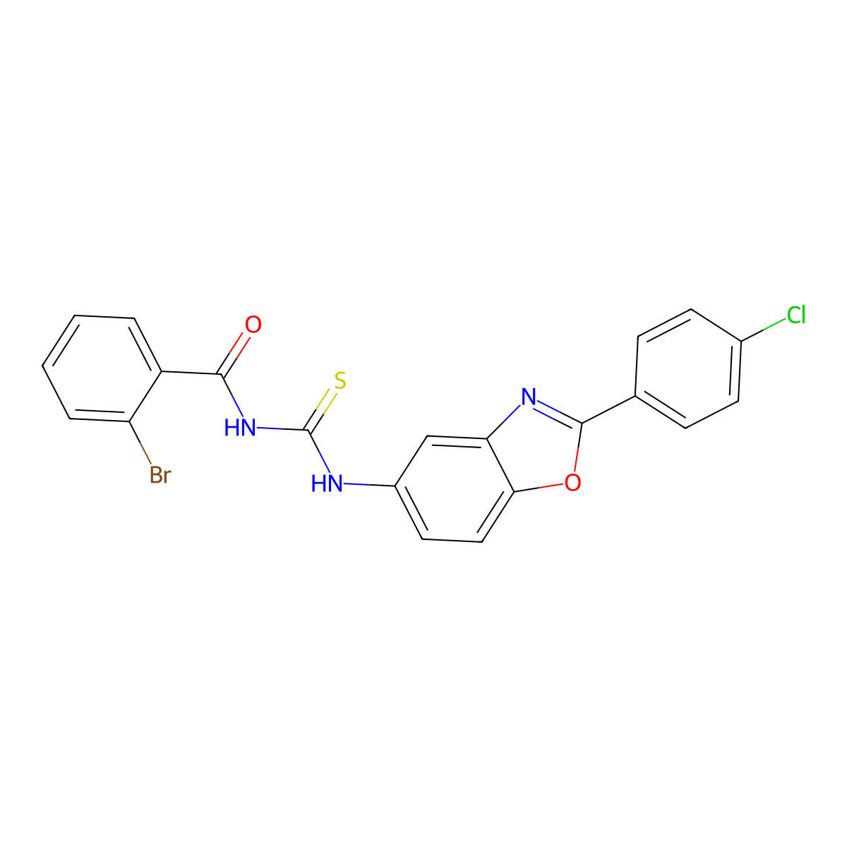 2-bromo-N-[[2-(4-chlorophenyl)-1,3-benzoxazol-5-yl]carbamothioyl]benzamide molecular structure, CAS 428484-89-3