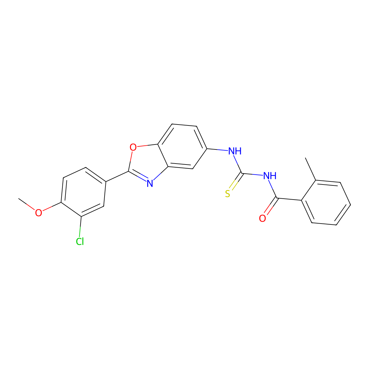 N-[[2-(3-chloro-4-methoxyphenyl)-1,3-benzoxazol-5-yl]carbamothioyl]-2-methylbenzamide molecular structure, CAS 428484-95-1