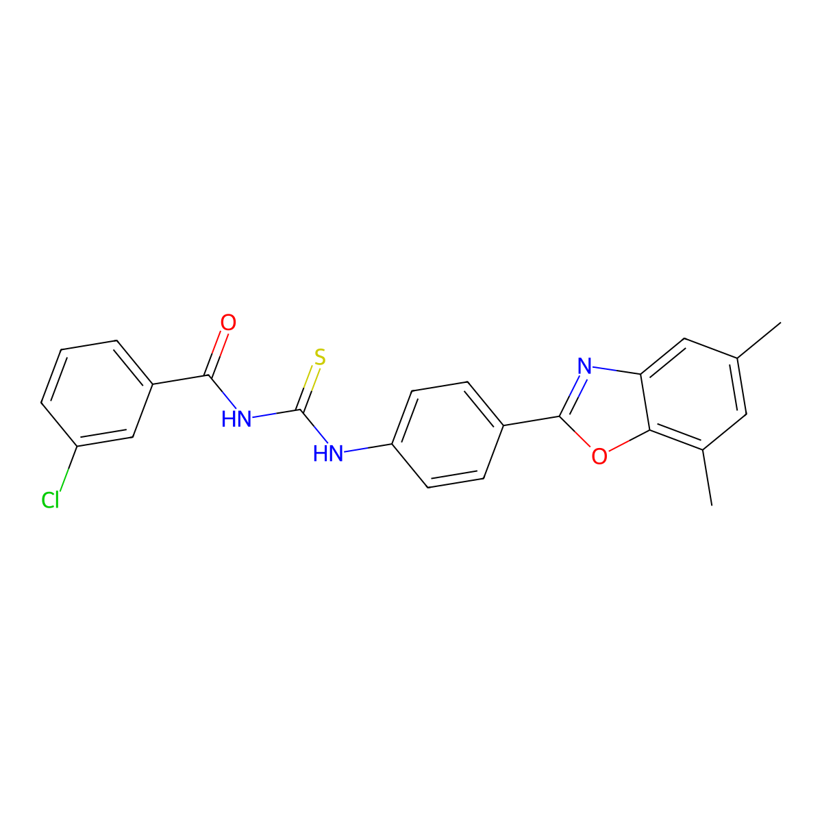 3-chloro-N-[[4-(5,7-dimethyl-1,3-benzoxazol-2-yl)phenyl]carbamothioyl]benzamide molecular structure, CAS 428485-19-2