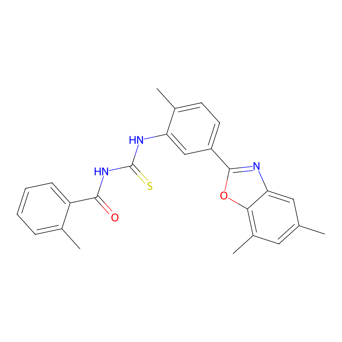 N-[[5-(5,7-dimethyl-1,3-benzoxazol-2-yl)-2-methylphenyl]carbamothioyl]-2-methylbenzamide molecular structure, CAS 428485-37-4