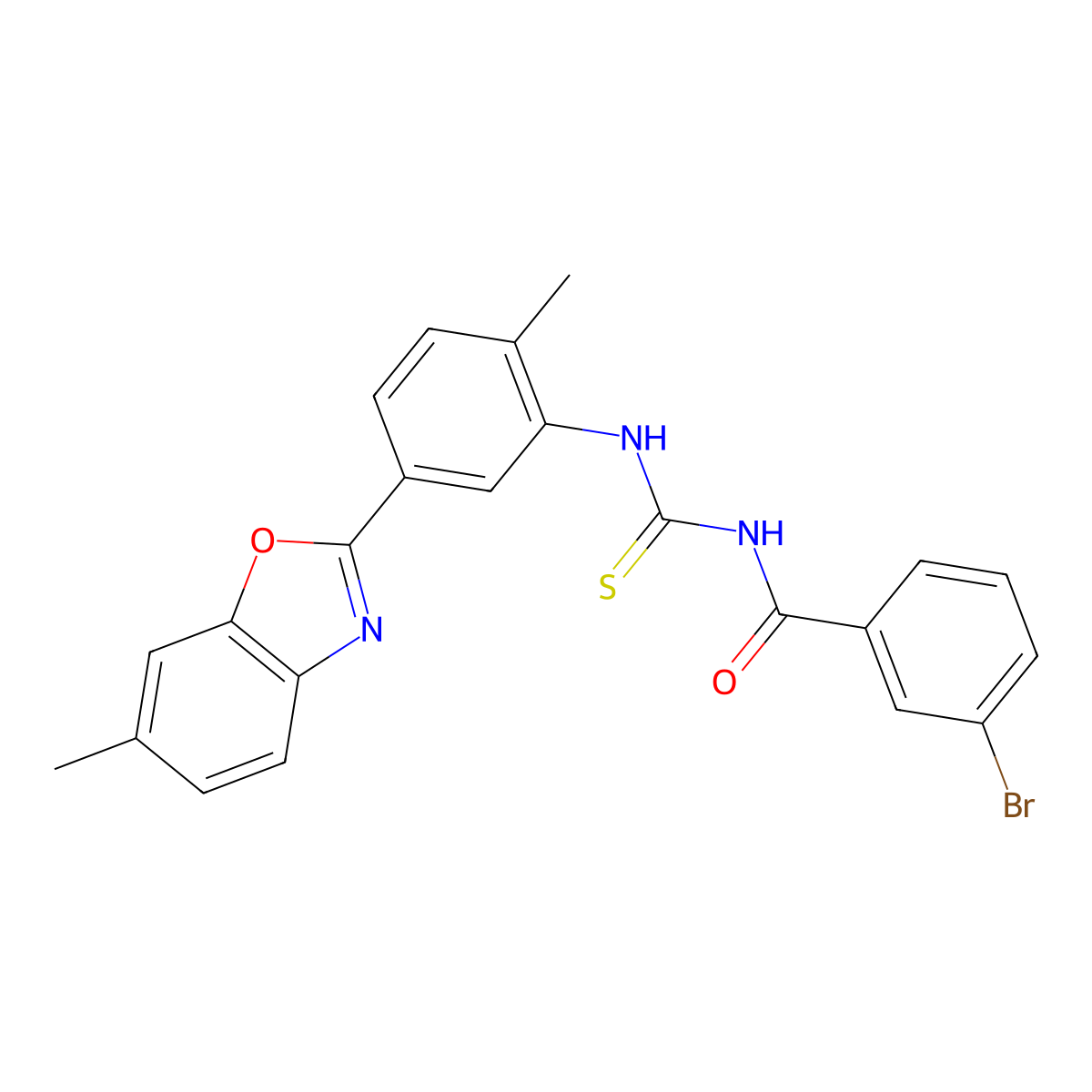 3-bromo-N-[[2-methyl-5-(6-methyl-1,3-benzoxazol-2-yl)phenyl]carbamothioyl]benzamide molecular structure, CAS 428485-83-0