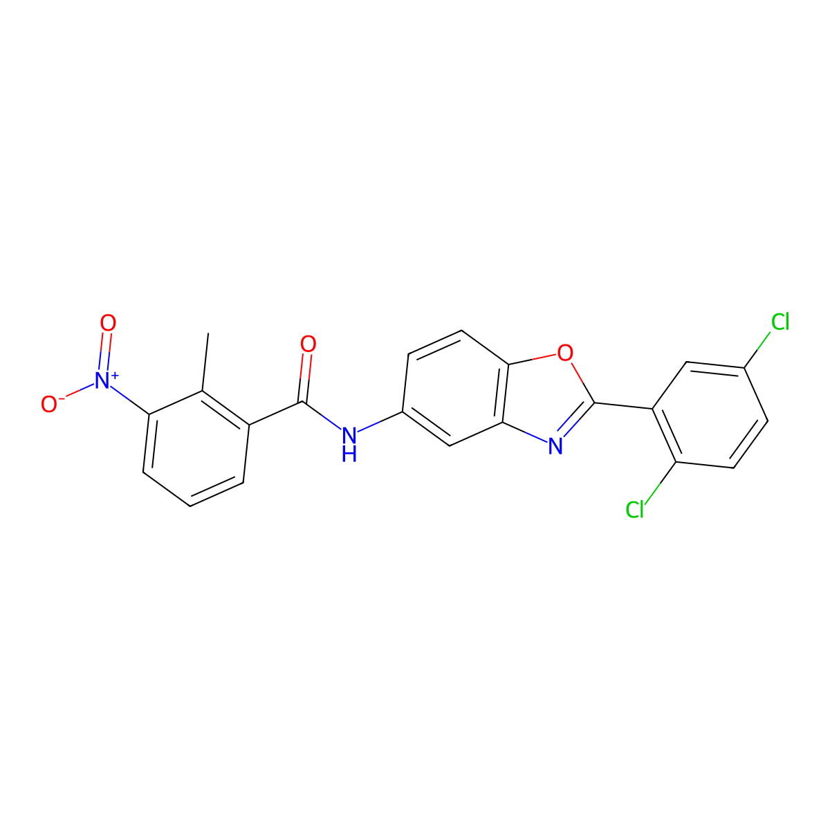 N-[2-(2,5-dichlorophenyl)-1,3-benzoxazol-5-yl]-2-methyl-3-nitrobenzamide molecular structure, CAS 428486-44-6