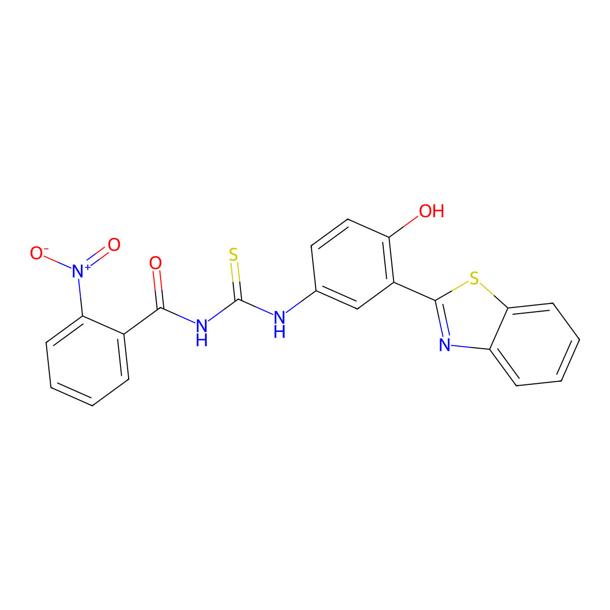 N-((3-(benzo[d]thiazol-2-yl)-4-hydroxyphenyl)carbamothioyl)-2-nitrobenzamide molecular structure, CAS 428486-60-6