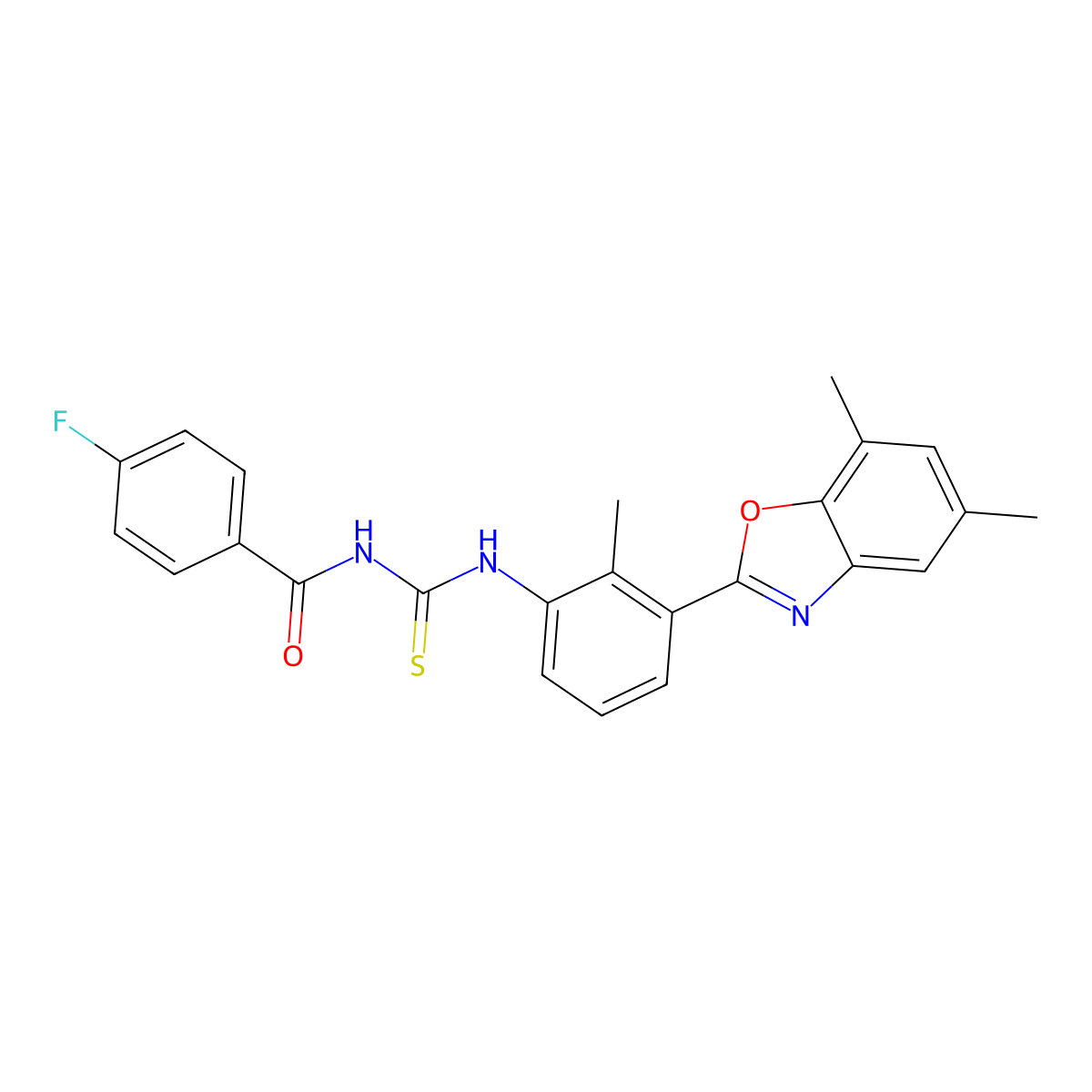 N-[[3-(5,7-dimethyl-1,3-benzoxazol-2-yl)-2-methylphenyl]carbamothioyl]-4-fluorobenzamide molecular structure, CAS 428486-71-9