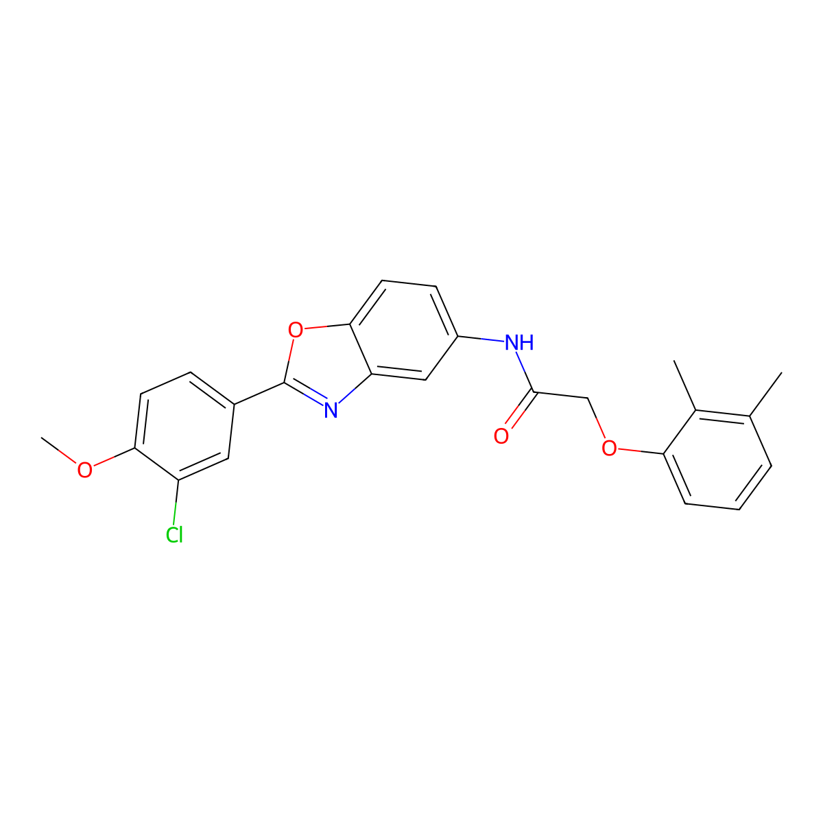 N-[2-(3-chloro-4-methoxyphenyl)-1,3-benzoxazol-5-yl]-2-(2,3-dimethylphenoxy)acetamide molecular structure, CAS 428486-79-7