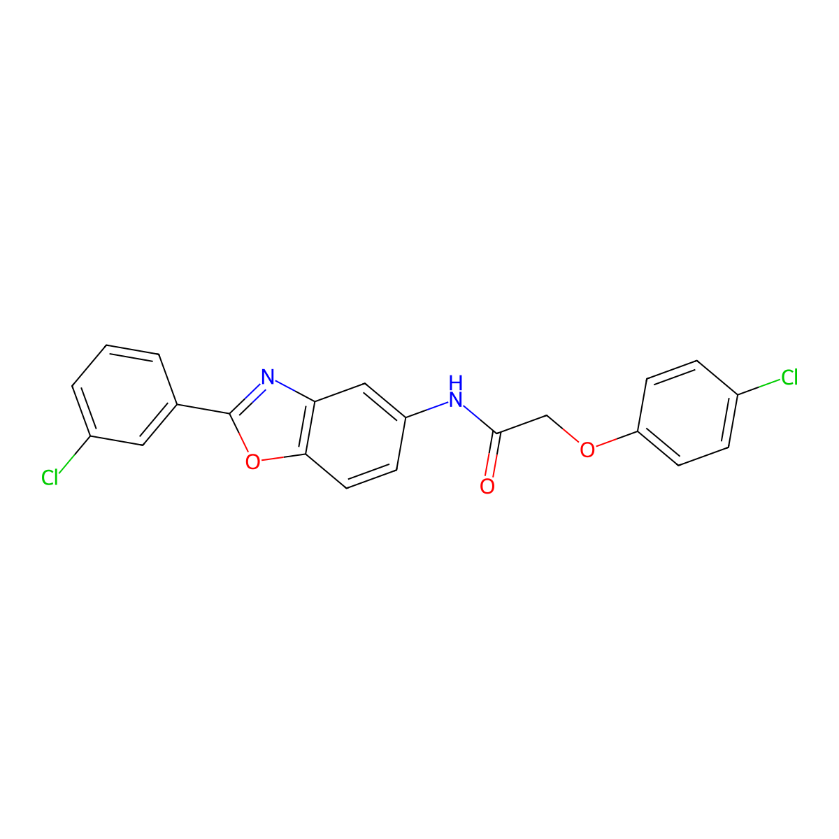 2-(4-chlorophenoxy)-N-[2-(3-chlorophenyl)-1,3-benzoxazol-5-yl]acetamide molecular structure, CAS 428487-15-4