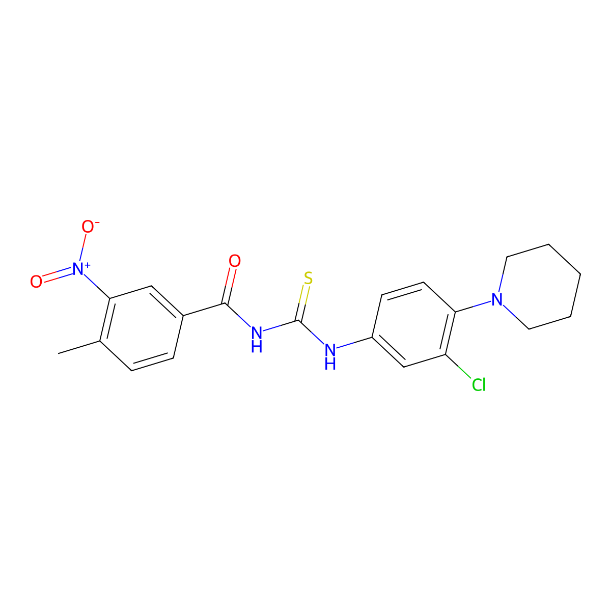 N-[(3-chloro-4-piperidin-1-ylphenyl)carbamothioyl]-4-methyl-3-nitrobenzamide molecular structure, CAS 428488-28-2