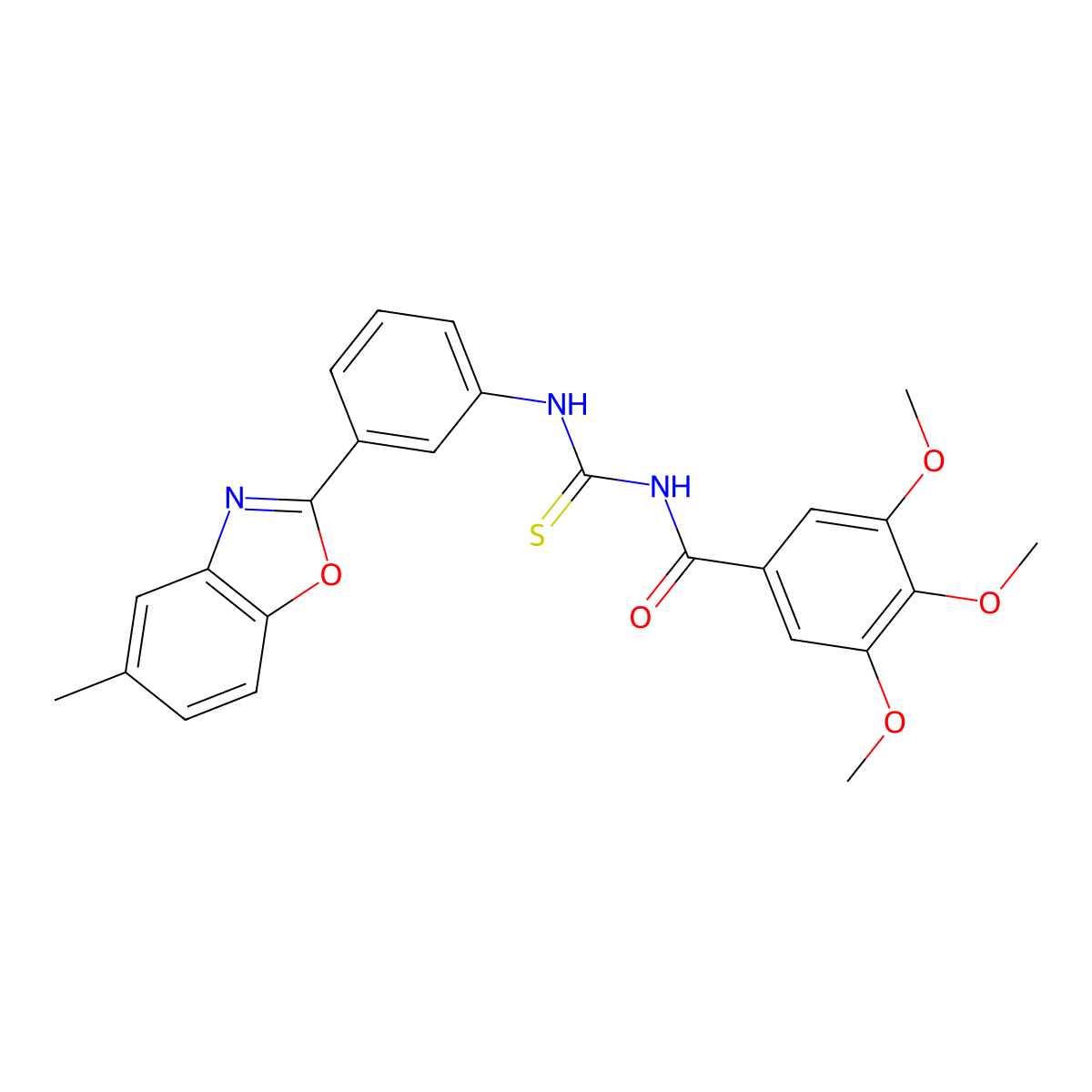 3,4,5-trimethoxy-N-[[3-(5-methyl-1,3-benzoxazol-2-yl)phenyl]carbamothioyl]benzamide molecular structure, CAS 428488-37-3