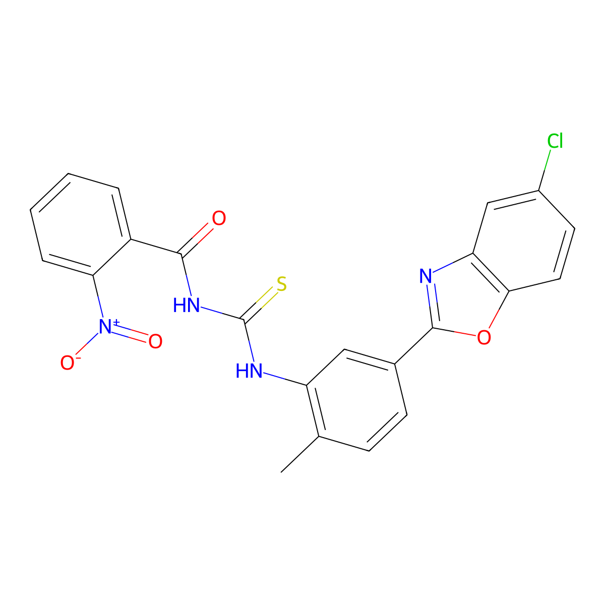 N-[[5-(5-chloro-1,3-benzoxazol-2-yl)-2-methylphenyl]carbamothioyl]-2-nitrobenzamide molecular structure, CAS 428488-39-5
