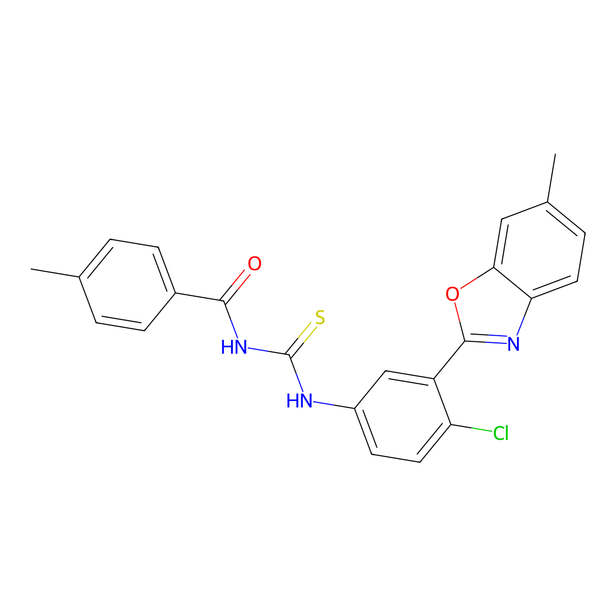 N-[[4-chloro-3-(6-methyl-1,3-benzoxazol-2-yl)phenyl]carbamothioyl]-4-methylbenzamide molecular structure, CAS 428488-92-0