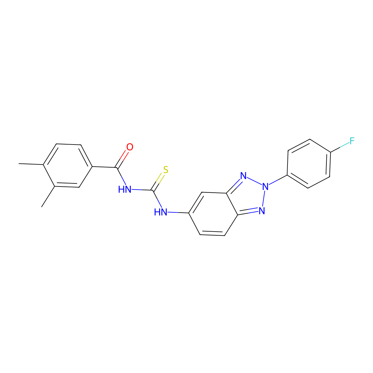 N-[[2-(4-fluorophenyl)benzotriazol-5-yl]carbamothioyl]-3,4-dimethylbenzamide molecular structure, CAS 428489-03-6