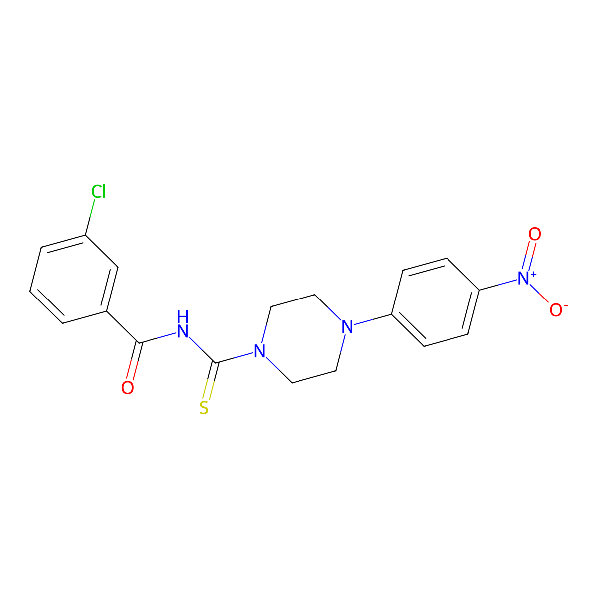 3-chloro-N-[4-(4-nitrophenyl)piperazine-1-carbothioyl]benzamide molecular structure, CAS 428489-44-5