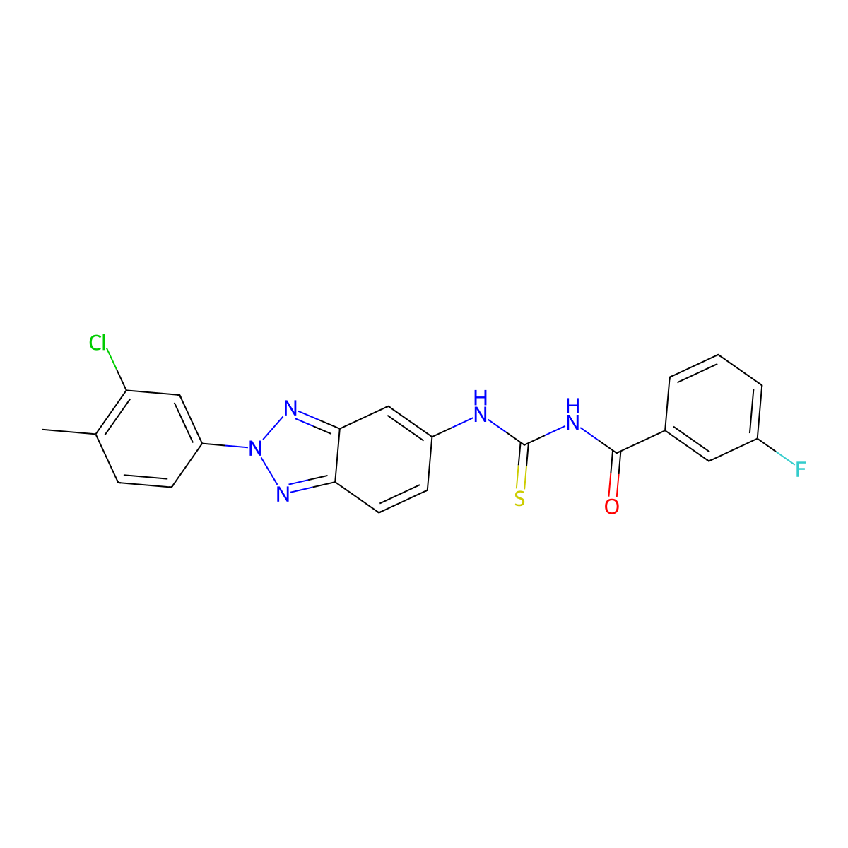 N-[[2-(3-chloro-4-methylphenyl)benzotriazol-5-yl]carbamothioyl]-3-fluorobenzamide molecular structure, CAS 428489-48-9