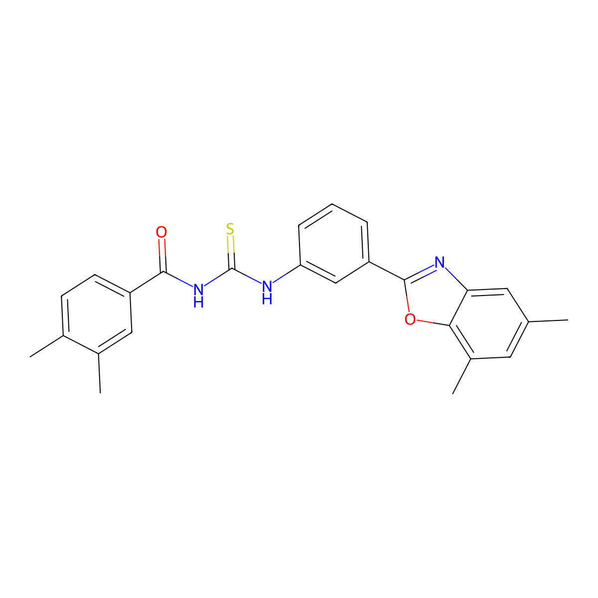 N-[[3-(5,7-dimethyl-1,3-benzoxazol-2-yl)phenyl]carbamothioyl]-3,4-dimethylbenzamide molecular structure, CAS 428489-79-6