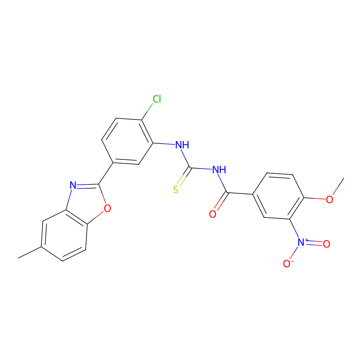 N-[[2-chloro-5-(5-methyl-1,3-benzoxazol-2-yl)phenyl]carbamothioyl]-4-methoxy-3-nitrobenzamide molecular structure, CAS 428490-05-5