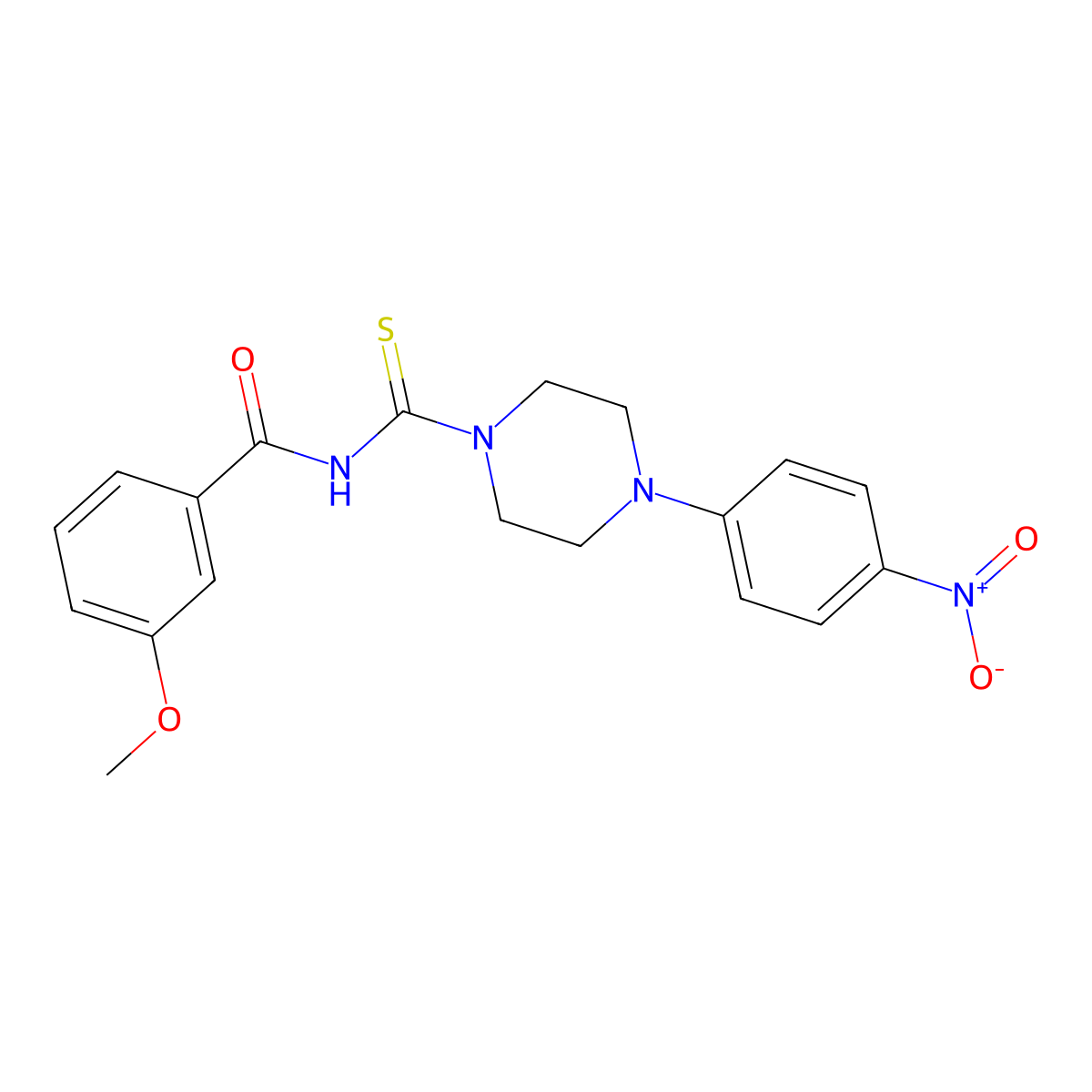 3-methoxy-N-[4-(4-nitrophenyl)piperazine-1-carbothioyl]benzamide molecular structure, CAS 428490-43-1
