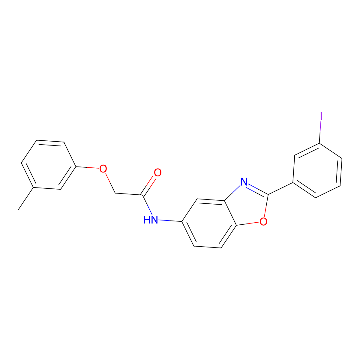 N-[2-(3-iodophenyl)-1,3-benzoxazol-5-yl]-2-(3-methylphenoxy)acetamide molecular structure, CAS 428490-47-5