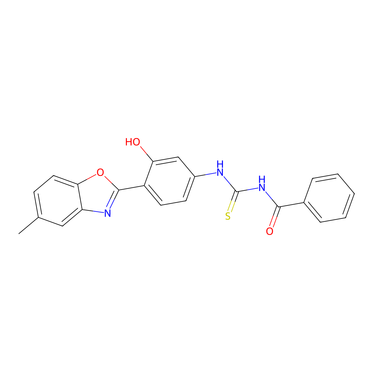 N-{[3-hydroxy-4-(5-methyl-1,3-benzoxazol-2-yl)phenyl]carbamothioyl}benzamide molecular structure, CAS 428490-61-3