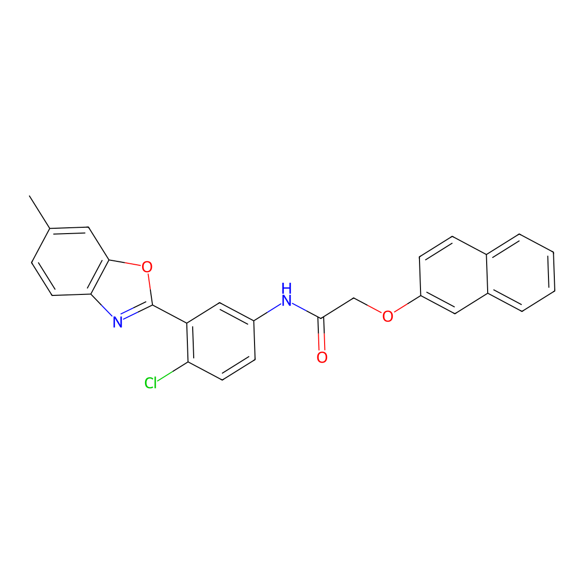 N-[4-chloro-3-(6-methyl-1,3-benzoxazol-2-yl)phenyl]-2-naphthalen-2-yloxyacetamide molecular structure, CAS 428490-72-6
