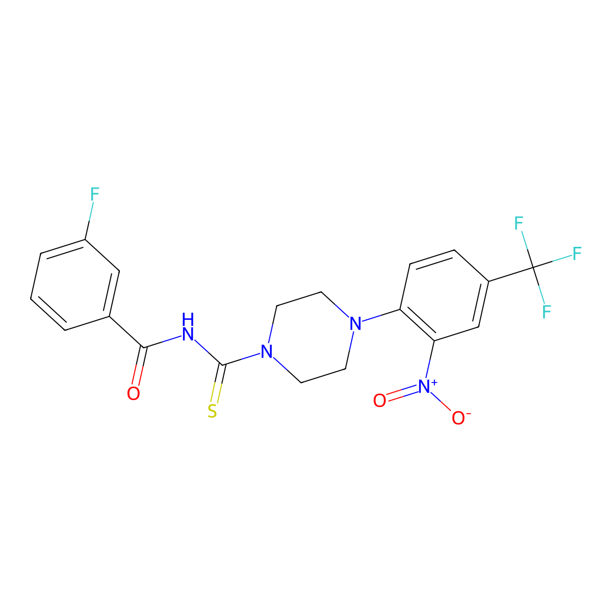 3-fluoro-N-[4-[2-nitro-4-(trifluoromethyl)phenyl]piperazine-1-carbothioyl]benzamide molecular structure, CAS 428491-14-9