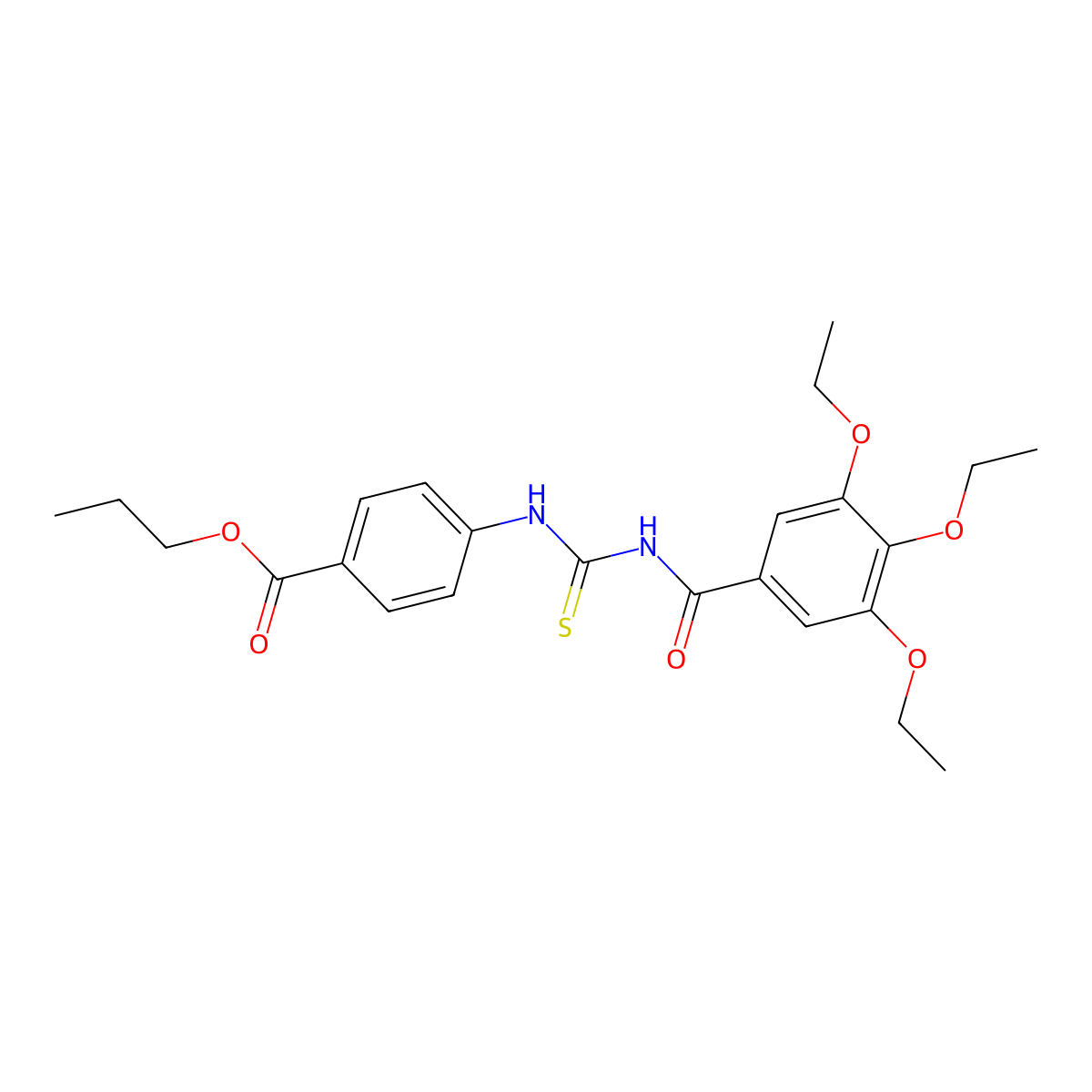 Propyl 4-({[(3,4,5-triethoxyphenyl)carbonyl]carbamothioyl}amino)benzoate molecular structure, CAS 428491-38-7