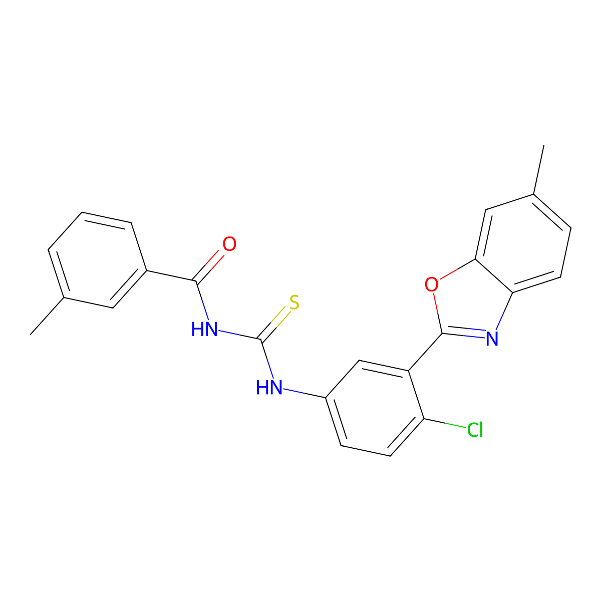 N-[[4-chloro-3-(6-methyl-1,3-benzoxazol-2-yl)phenyl]carbamothioyl]-3-methylbenzamide molecular structure, CAS 428491-69-4