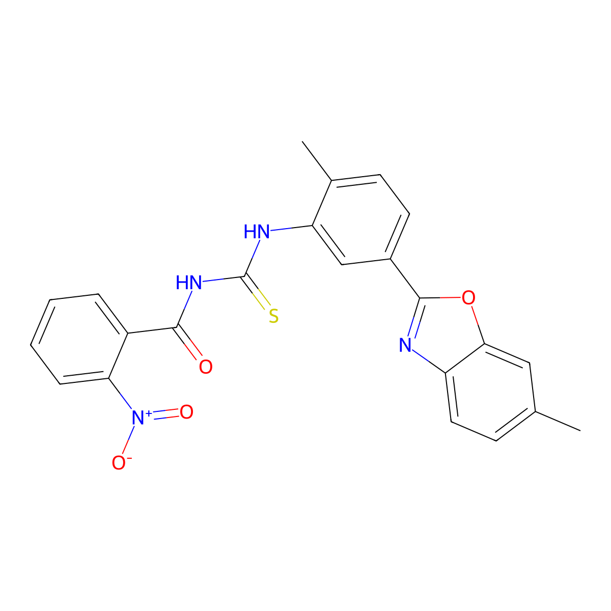 N-[[2-methyl-5-(6-methyl-1,3-benzoxazol-2-yl)phenyl]carbamothioyl]-2-nitrobenzamide molecular structure, CAS 428491-83-2