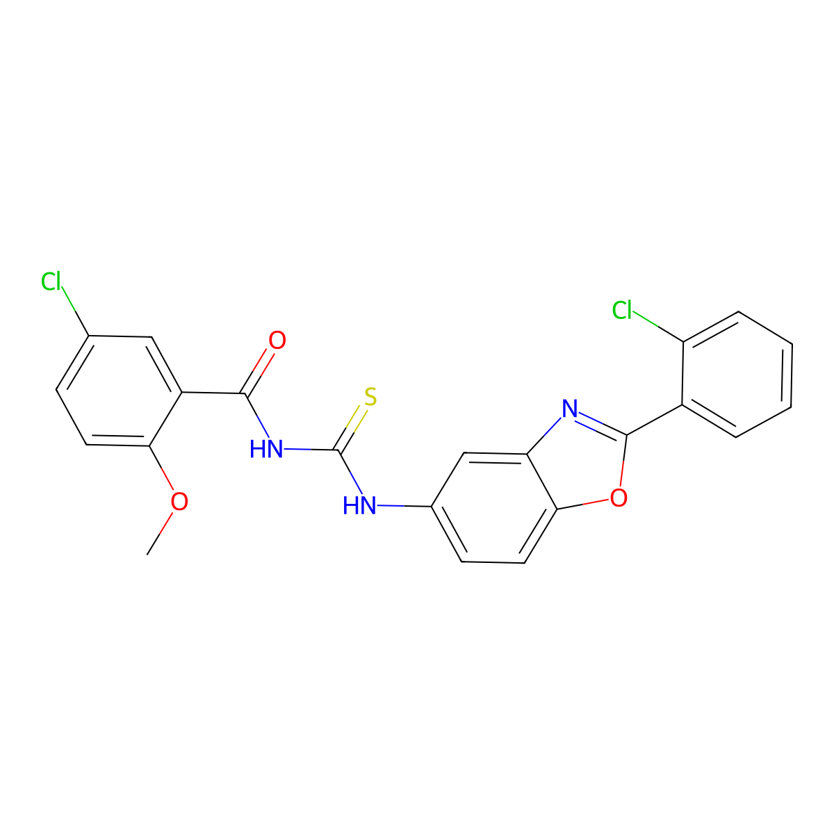 5-chloro-N-[[2-(2-chlorophenyl)-1,3-benzoxazol-5-yl]carbamothioyl]-2-methoxybenzamide molecular structure, CAS 428492-38-0