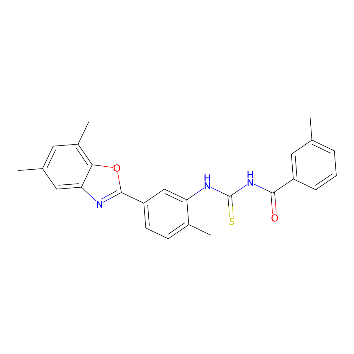 N-[[5-(5,7-dimethyl-1,3-benzoxazol-2-yl)-2-methylphenyl]carbamothioyl]-3-methylbenzamide molecular structure, CAS 428492-39-1