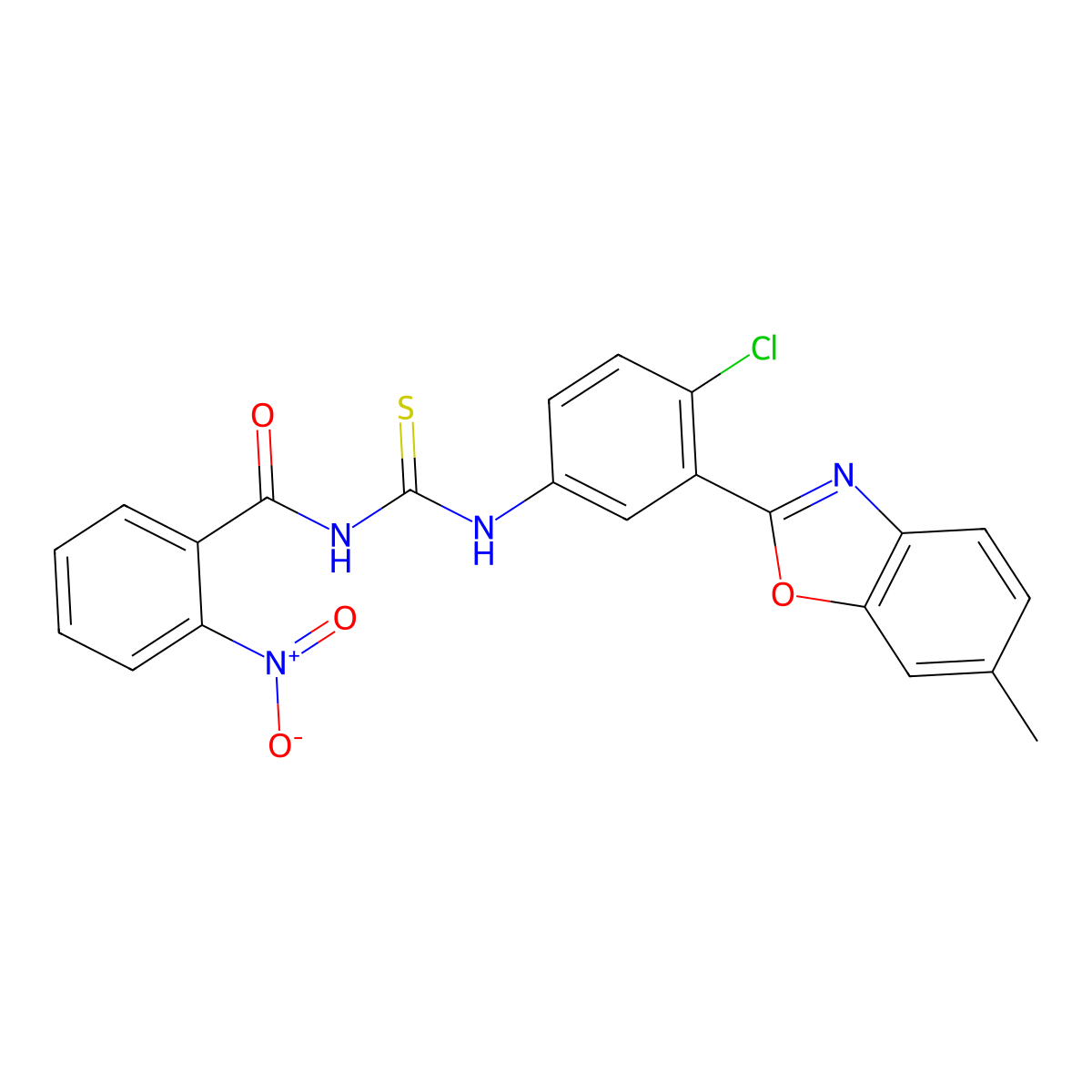 N-[[4-chloro-3-(6-methyl-1,3-benzoxazol-2-yl)phenyl]carbamothioyl]-2-nitrobenzamide molecular structure, CAS 428493-46-3