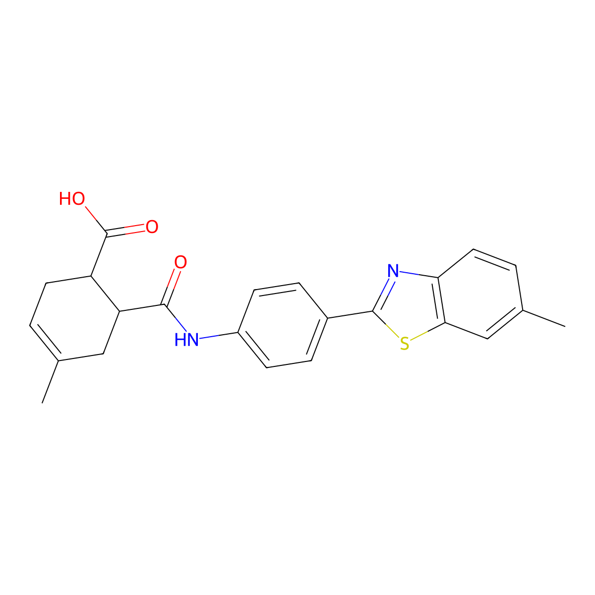4-Methyl-6-[[4-(6-methyl-1,3-benzothiazol-2-yl)phenyl]carbamoyl]cyclohex-3-ene-1-carboxylic acid molecular structure, CAS 428493-48-5