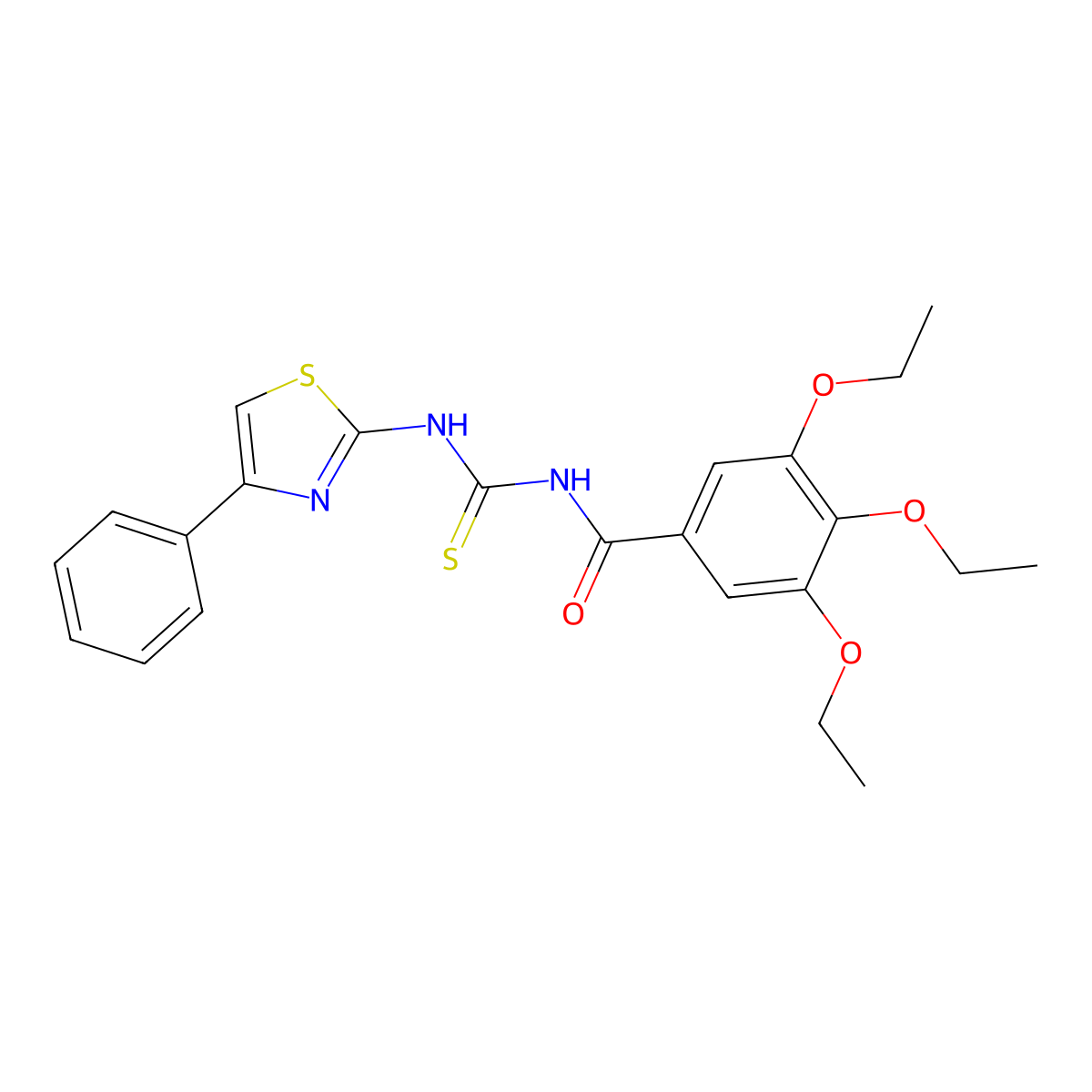 3,4,5-triethoxy-N-[(4-phenyl-1,3-thiazol-2-yl)carbamothioyl]benzamide molecular structure, CAS 428493-51-0