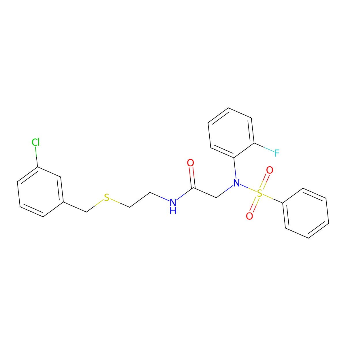 N-{2-[(3-chlorobenzyl)sulfanyl]ethyl}-2-[2-fluoro(phenylsulfonyl)anilino]acetamide molecular structure, CAS 428493-54-3