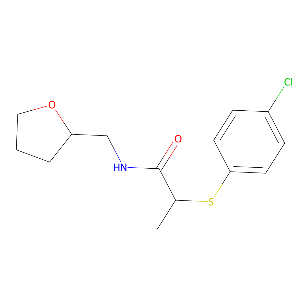 2-(4-chlorophenylthio)-N-(oxolan-2-ylmethyl)propanamide molecular structure, CAS 428493-55-4