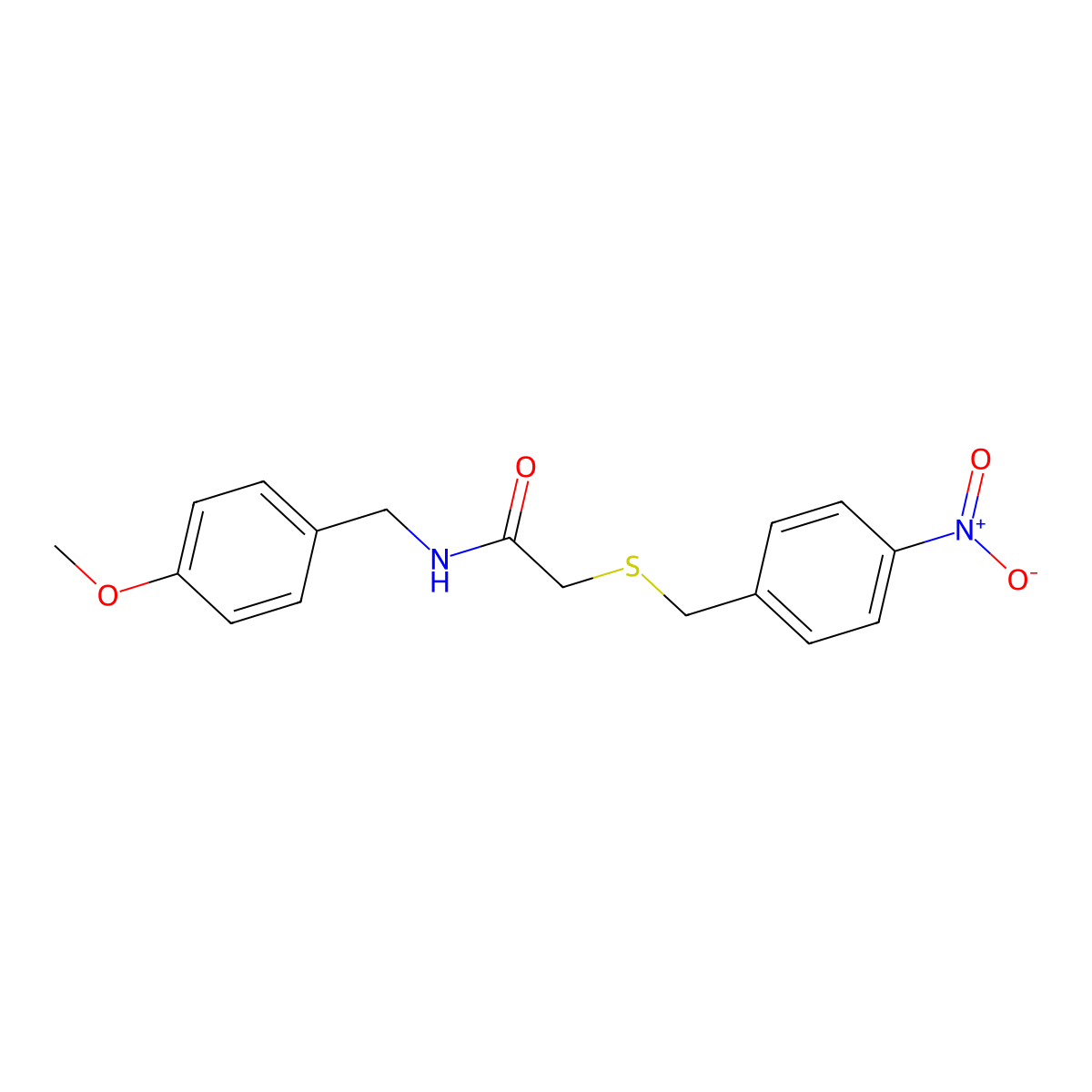N-[(4-methoxyphenyl)methyl]-2-[(4-nitrophenyl)methylsulfanyl]acetamide molecular structure, CAS 428493-77-0