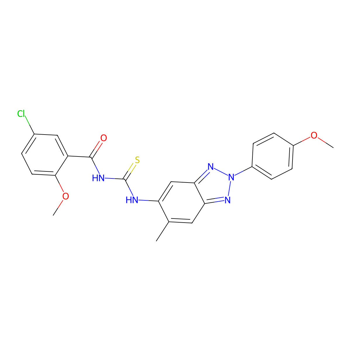 5-chloro-2-methoxy-N-[[2-(4-methoxyphenyl)-6-methylbenzotriazol-5-yl]carbamothioyl]benzamide molecular structure, CAS 428493-89-4