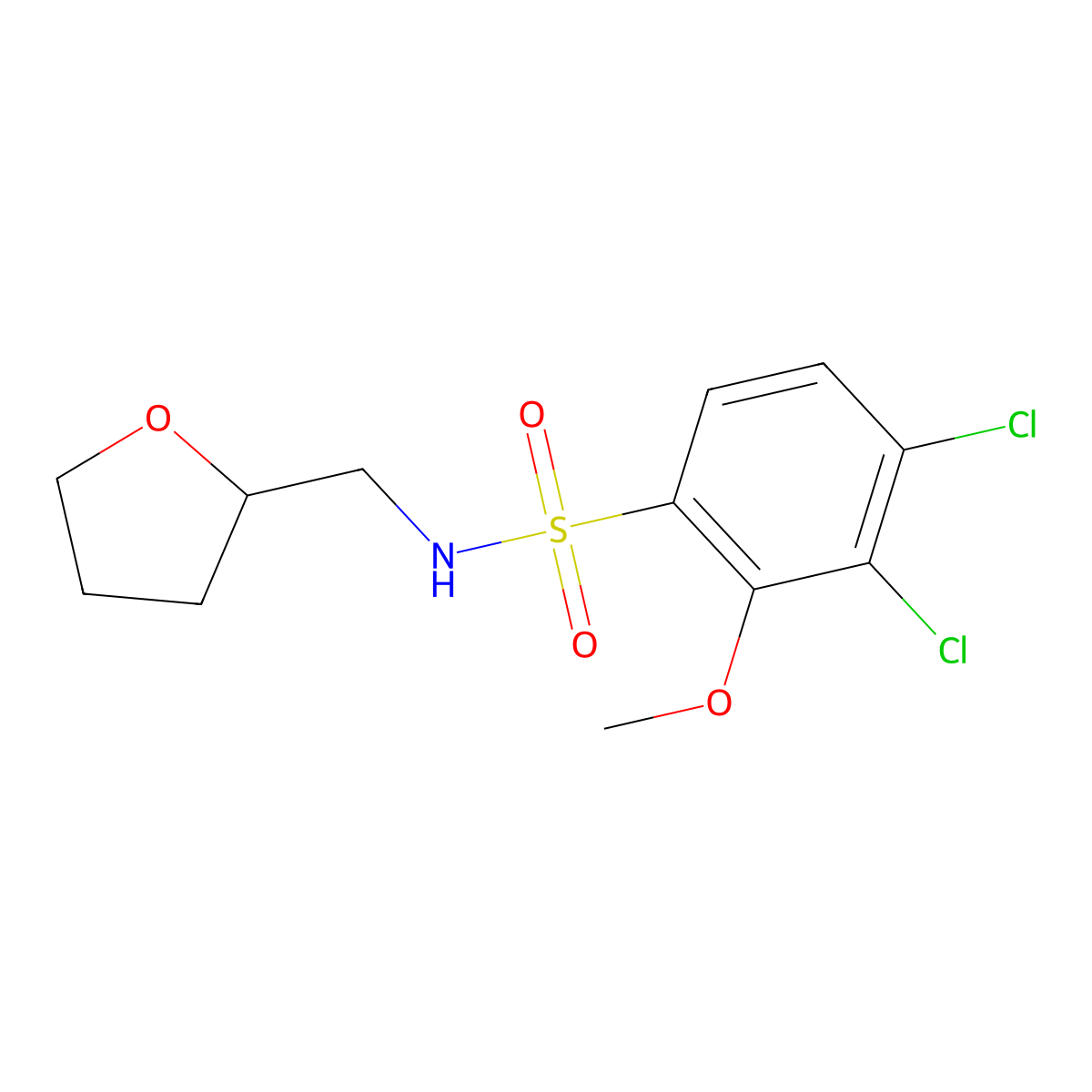 3,4-dichloro-2-methoxy-N-(tetrahydro-2-furanylmethyl)benzenesulfonamide molecular structure, CAS 428494-43-3