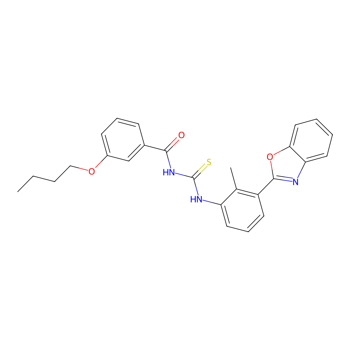 N-[[3-(1,3-benzoxazol-2-yl)-2-methylphenyl]carbamothioyl]-3-butoxybenzamide molecular structure, CAS 428494-49-9