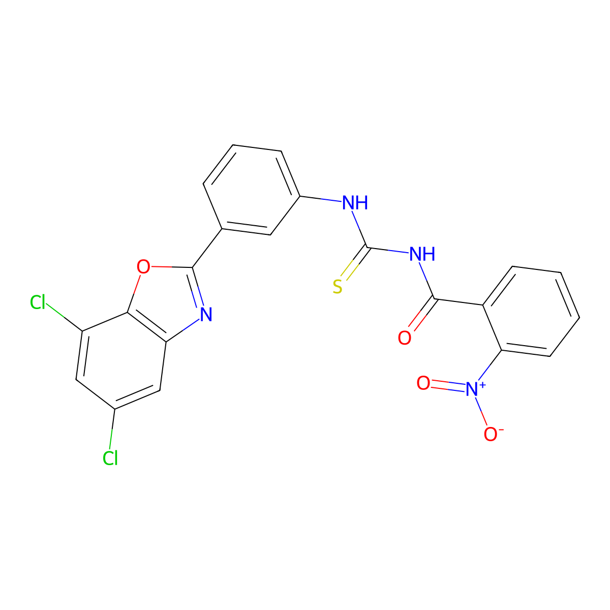 N-[[3-(5,7-dichloro-1,3-benzoxazol-2-yl)phenyl]carbamothioyl]-2-nitrobenzamide molecular structure, CAS 428494-56-8