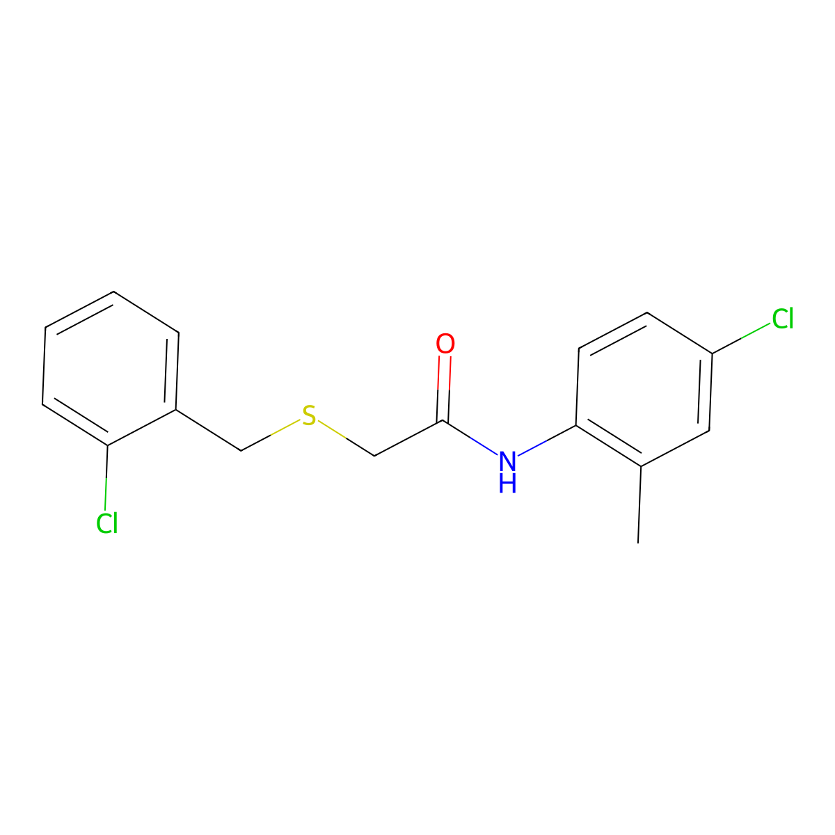 N-(4-chloro-2-methylphenyl)-2-[(2-chlorophenyl)methylsulfanyl]acetamide molecular structure, CAS 428494-78-4