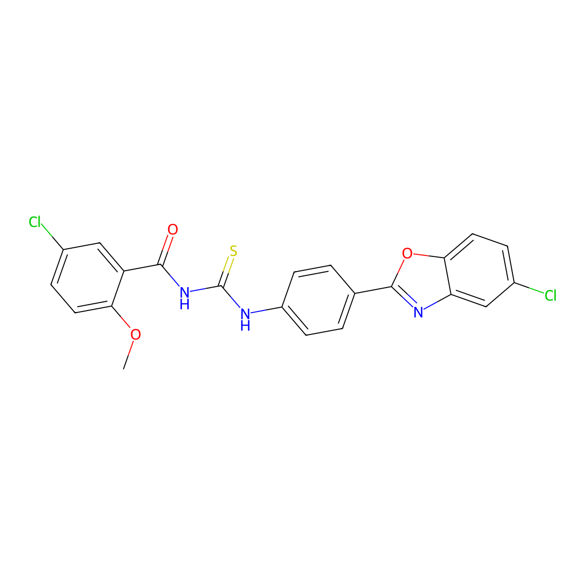 5-chloro-N-[[4-(5-chloro-1,3-benzoxazol-2-yl)phenyl]carbamothioyl]-2-methoxybenzamide molecular structure, CAS 428494-79-5