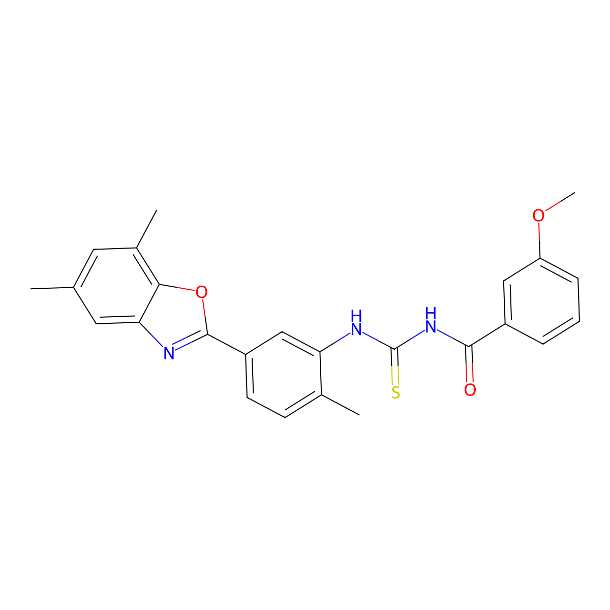 N-[[5-(5,7-dimethyl-1,3-benzoxazol-2-yl)-2-methylphenyl]carbamothioyl]-3-methoxybenzamide molecular structure, CAS 428494-84-2