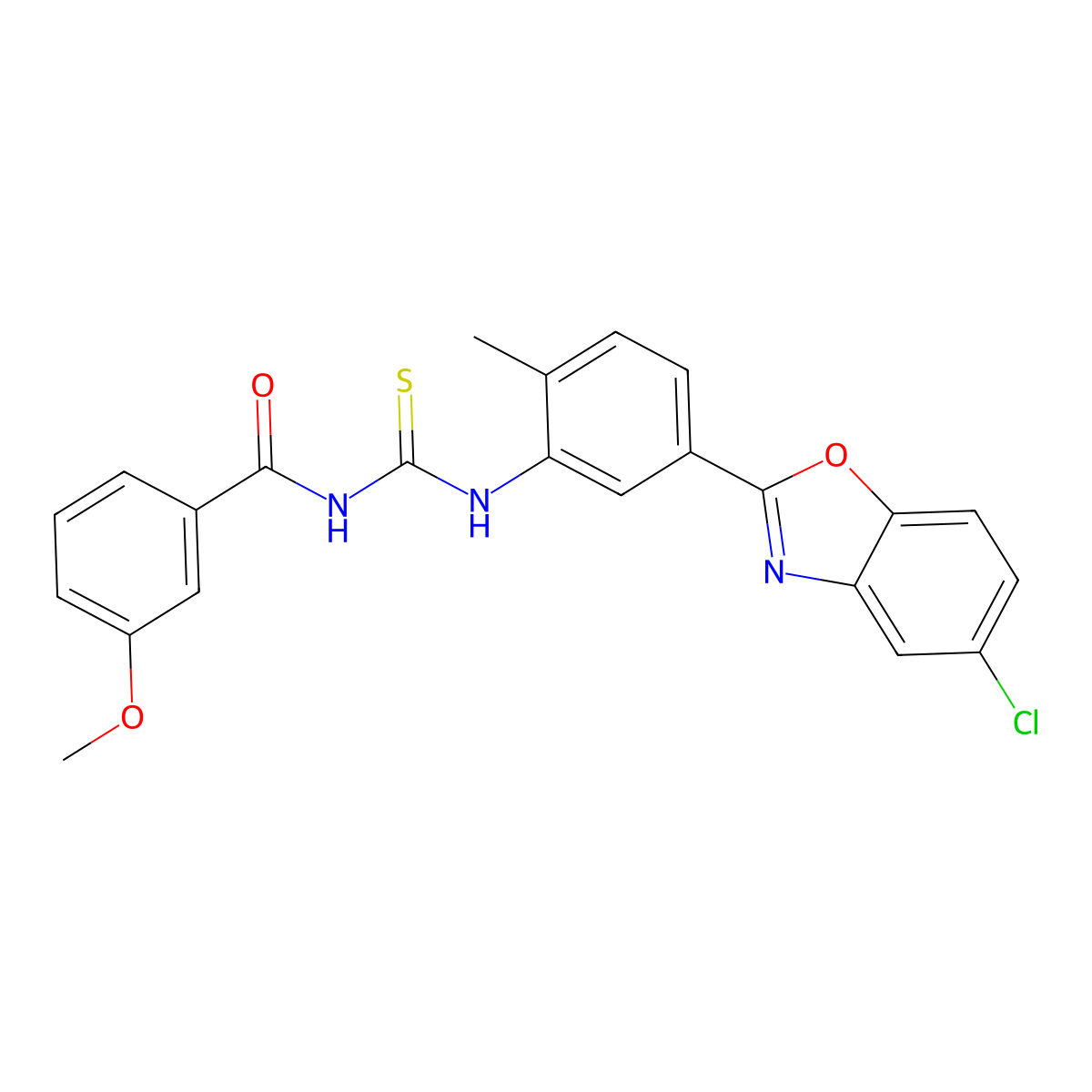 N-[[5-(5-chloro-1,3-benzoxazol-2-yl)-2-methylphenyl]carbamothioyl]-3-methoxybenzamide molecular structure, CAS 428496-38-2