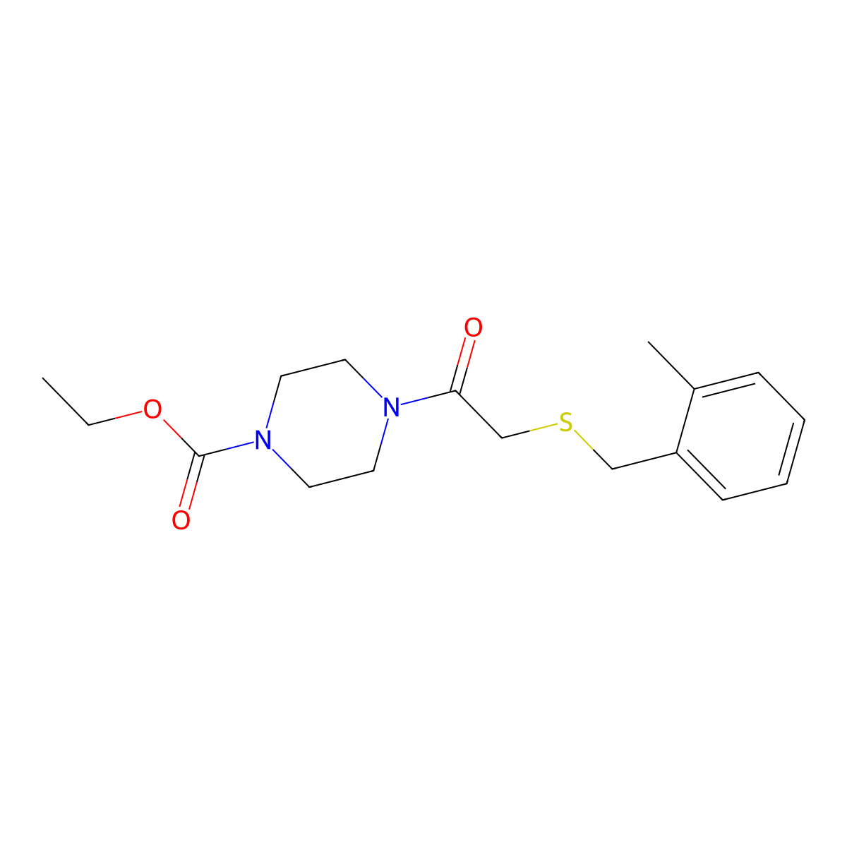 Ethyl 4-{2-[(2-methylphenyl)methylthio]acetyl}piperazinecarboxylate molecular structure, CAS 428496-87-1