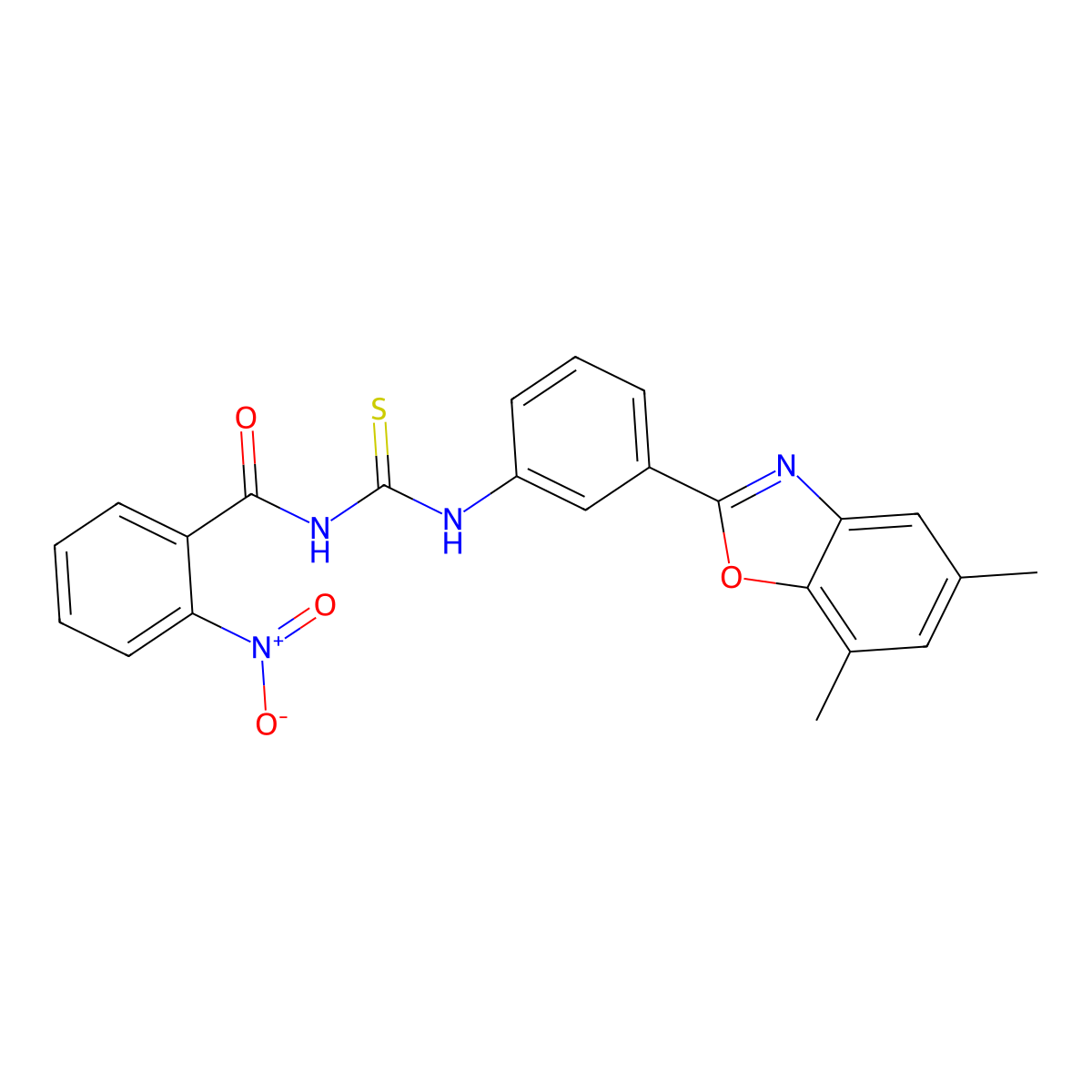 N-[[3-(5,7-dimethyl-1,3-benzoxazol-2-yl)phenyl]carbamothioyl]-2-nitrobenzamide molecular structure, CAS 428496-89-3