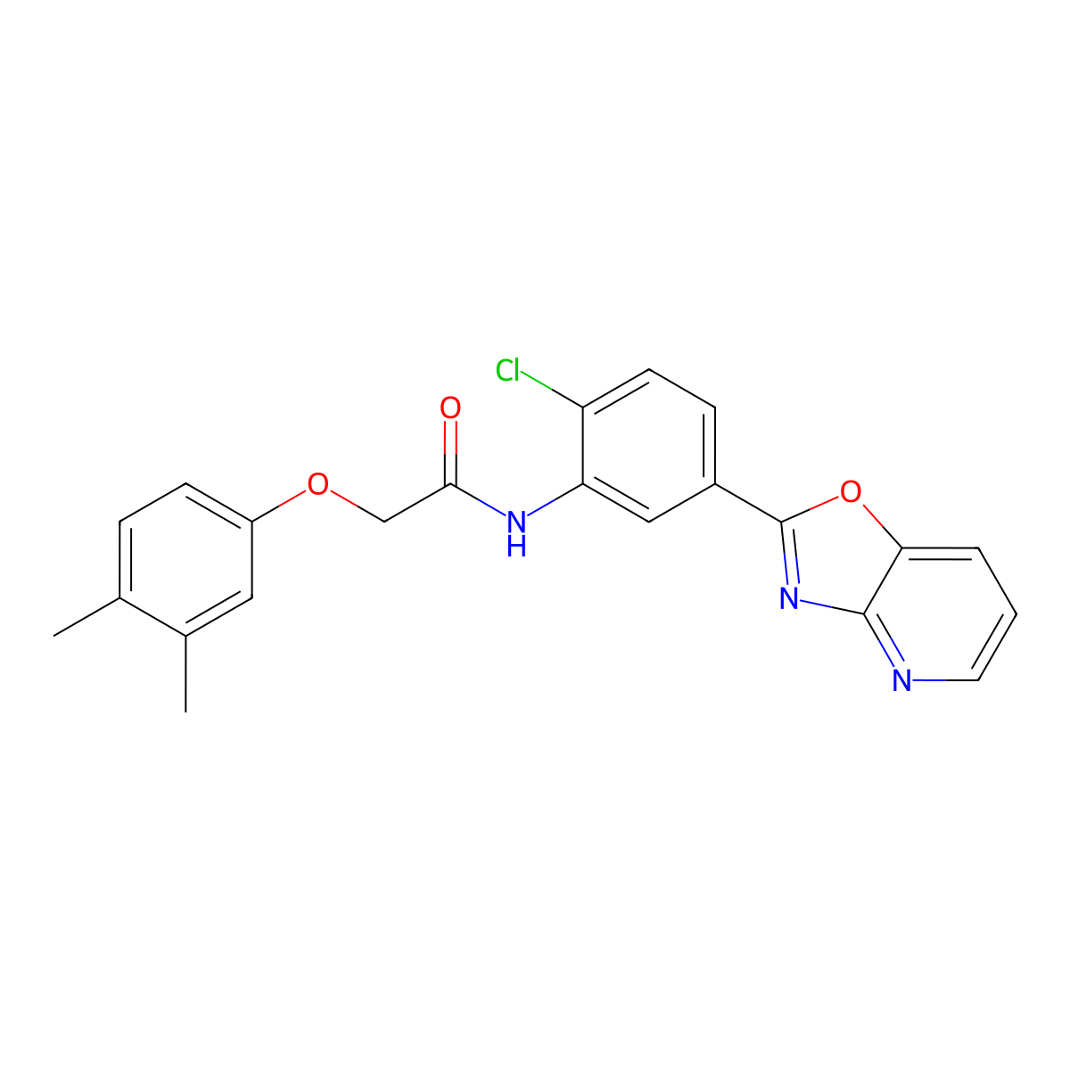 N-[2-chloro-5-([1,3]oxazolo[4,5-b]pyridin-2-yl)phenyl]-2-(3,4-dimethylphenoxy)acetamide molecular structure, CAS 428497-03-4